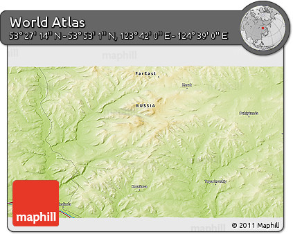 Physical 3D Map of the Area around 53° 40' 8" N, 124° 10' 30" E
