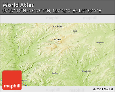 Physical 3D Map of the Area around 53° 40' 8" N, 124° 10' 30" E
