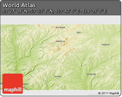 Physical 3D Map of the Area around 53° 40' 8" N, 124° 10' 30" E