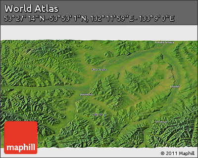 Satellite 3D Map of the Area around 53° 40' 8" N, 132° 40' 30" E