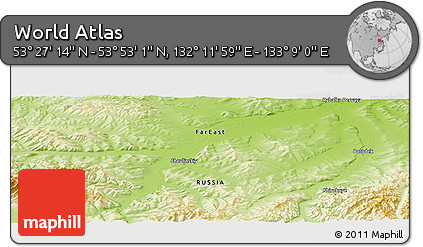 Physical Panoramic Map of the Area around 53° 40' 8" N, 132° 40' 30" E