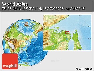 Physical Location Map of the Area around 53° 40' 8" N, 140° 19' 29" E
