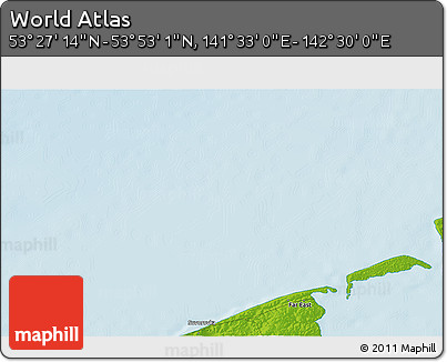 Physical 3D Map of the Area around 53° 40' 8" N, 142° 1' 30" E