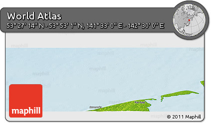 Physical Panoramic Map of the Area around 53° 40' 8" N, 142° 1' 30" E