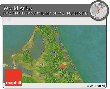 Satellite 3D Map of the Area around 53° 40' 8" N, 142° 52' 30" E