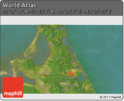 Satellite 3D Map of the Area around 53° 40' 8" N, 142° 52' 30" E