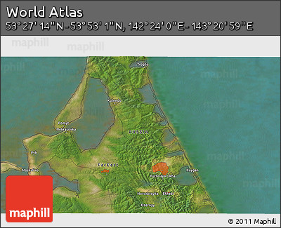 Satellite 3D Map of the Area around 53° 40' 8" N, 142° 52' 30" E