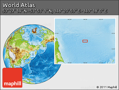 Physical Location Map of the Area around 53° 40' 8" N, 148° 49' 29" E