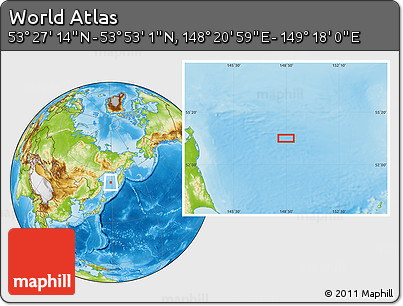 Physical Location Map of the Area around 53° 40' 8" N, 148° 49' 29" E
