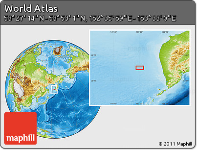 Physical Location Map of the Area around 53° 40' 8" N, 153° 4' 29" E