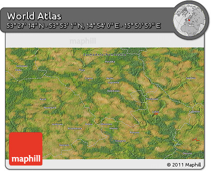 Satellite 3D Map of the Area around 53° 40' 8" N, 15° 22' 30" E