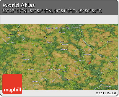 Satellite 3D Map of the Area around 53° 40' 8" N, 15° 22' 30" E