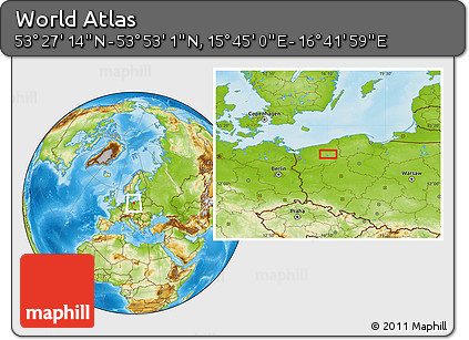 Physical Location Map of the Area around 53° 40' 8" N, 16° 13' 30" E
