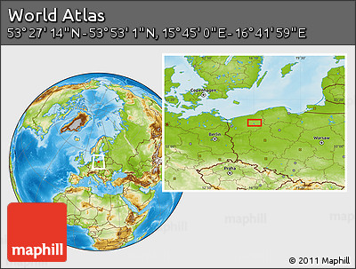 Physical Location Map of the Area around 53° 40' 8" N, 16° 13' 30" E