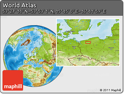 Physical Location Map of the Area around 53° 40' 8" N, 16° 13' 30" E