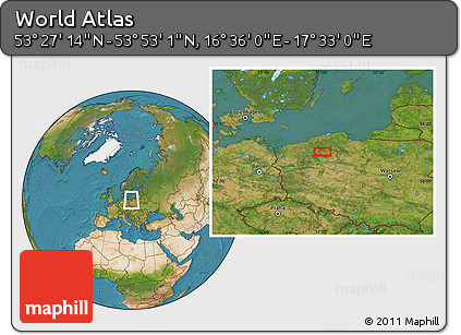 Satellite Location Map of the Area around 53° 40' 8" N, 17° 4' 30" E