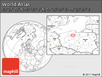 Blank Location Map of the Area around 53° 40' 8" N, 17° 55' 29" E