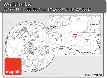 Blank Location Map of the Area around 53° 40' 8" N, 17° 55' 29" E
