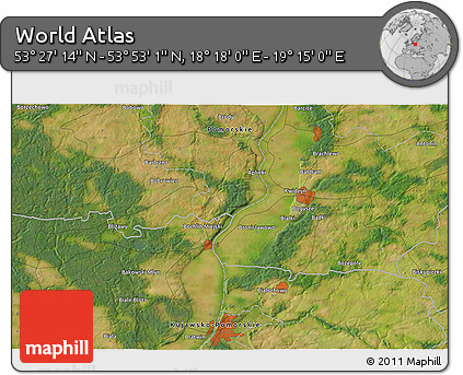 Satellite 3D Map of the Area around 53° 40' 8" N, 18° 46' 29" E