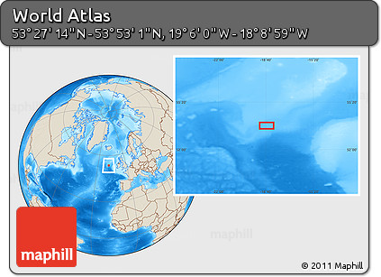 Shaded Relief Location Map of the Area around 53° 40' 8" N, 18° 37' 30" W
