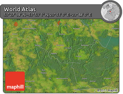 Satellite Map of the Area around 53° 40' 8" N, 21° 19' 30" E