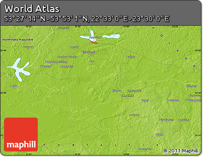 Physical Map of the Area around 53° 40' 8" N, 23° 1' 29" E
