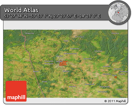 Satellite 3D Map of the Area around 53° 40' 8" N, 23° 52' 30" E