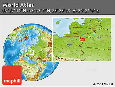 Physical Location Map of the Area around 53° 40' 8" N, 23° 52' 30" E