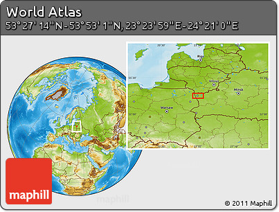 Physical Location Map of the Area around 53° 40' 8" N, 23° 52' 30" E