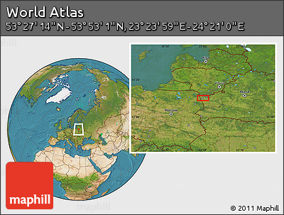 Satellite Location Map of the Area around 53° 40' 8" N, 23° 52' 30" E