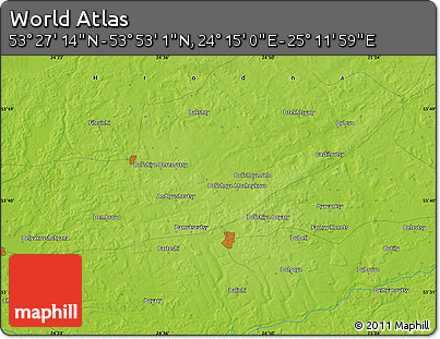 Physical Map of the Area around 53° 40' 8" N, 24° 43' 30" E