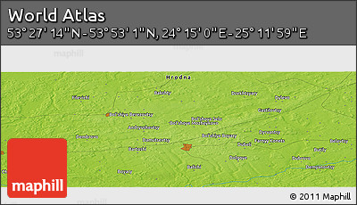 Physical Panoramic Map of the Area around 53° 40' 8" N, 24° 43' 30" E