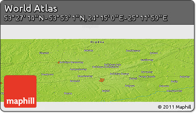 Physical Panoramic Map of the Area around 53° 40' 8" N, 24° 43' 30" E