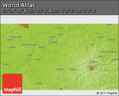 Physical 3D Map of the Area around 53° 40' 8" N, 25° 34' 30" E