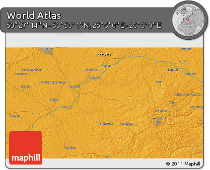 Political 3D Map of the Area around 53° 40' 8" N, 25° 34' 30" E