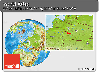 Physical Location Map of the Area around 53° 40' 8" N, 25° 34' 30" E