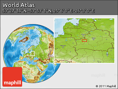 Physical Location Map of the Area around 53° 40' 8" N, 25° 34' 30" E