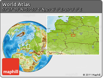 Physical Location Map of the Area around 53° 40' 8" N, 25° 34' 30" E