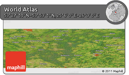 Satellite Panoramic Map of the Area around 53° 40' 8" N, 25° 34' 30" E