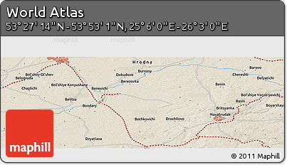 Shaded Relief Panoramic Map of the Area around 53° 40' 8" N, 25° 34' 30" E