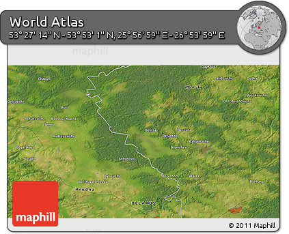 Satellite 3D Map of the Area around 53° 40' 8" N, 26° 25' 29" E