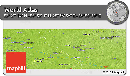 Physical Panoramic Map of the Area around 53° 40' 8" N, 26° 25' 29" E