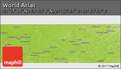 Physical Panoramic Map of the Area around 53° 40' 8" N, 26° 25' 29" E