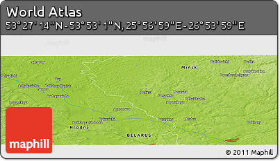 Physical Panoramic Map of the Area around 53° 40' 8" N, 26° 25' 29" E