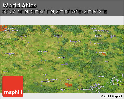 Satellite 3D Map of the Area around 53° 40' 8" N, 28° 7' 30" E