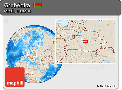 Shaded Relief Location Map of Grebënka