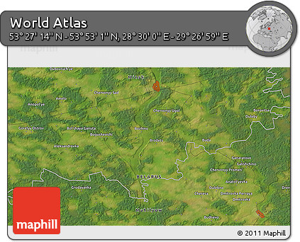 Satellite 3D Map of the Area around 53° 40' 8" N, 28° 58' 30" E