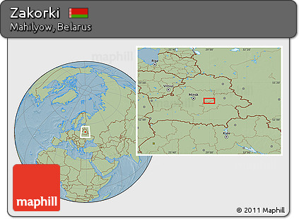 Savanna Style Location Map of Zakorki, hill shading
