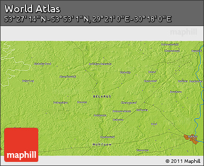 Physical 3D Map of the Area around 53° 40' 8" N, 29° 49' 30" E