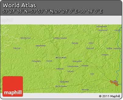 Physical 3D Map of the Area around 53° 40' 8" N, 29° 49' 30" E